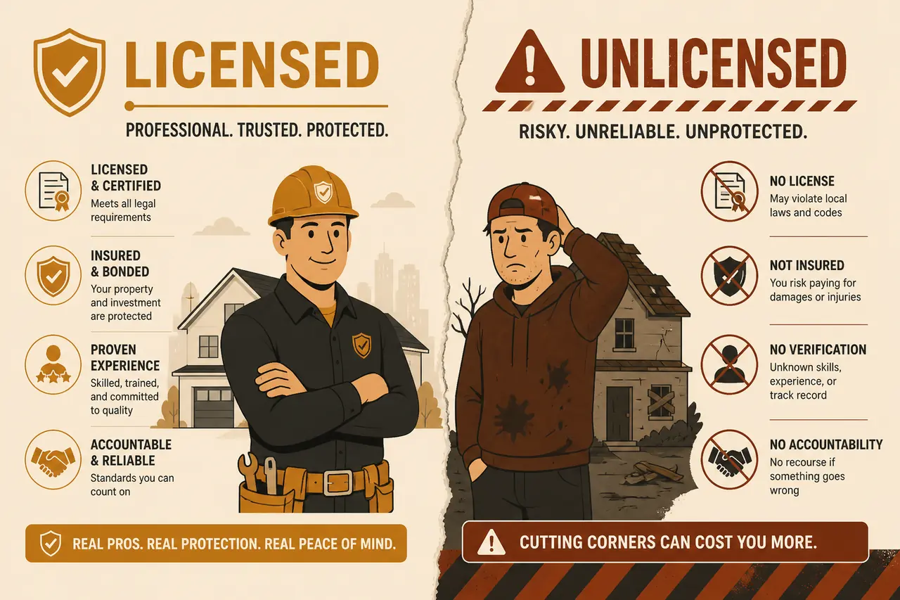 Split illustration comparing licensed and unlicensed sports betting sites